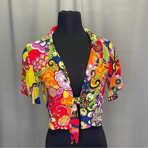 Zara floral pattern, V Neck women crop top, Small size.